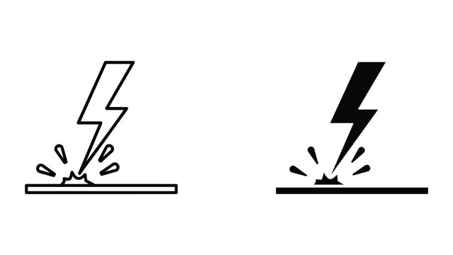 Electrical Spark Icon Set: Lightning Bolt Symbol for Static Electricity, Danger, and Energy Discharge