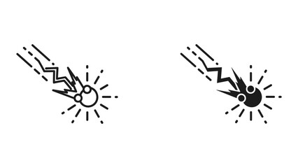 Meteoroid Icon Set, Space Rock Falling with Lightning and Rays, Line and Solid Art © SHAHRIYAR RASEL