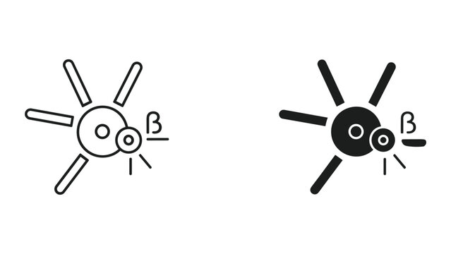 Vector Icon: Beta particle symbol with radiating lines and two contrasting styles