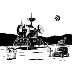 Lunar Module and Astronauts on the Moons Surface Illustration. © Wahyu
