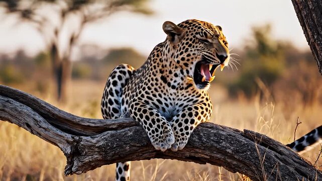 Leopard Resting on Tree Branch Wildlife.