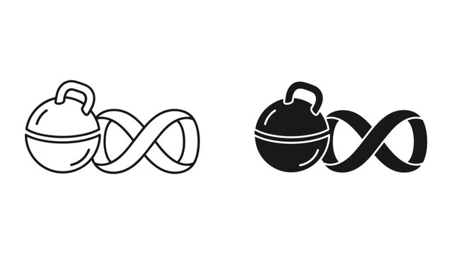 Kettlebell and Infinity Symbol Duo: Line Art and Solid Icon for Fitness and Limitless Potential