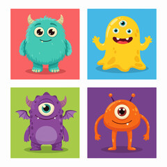 Fototapeta premium Funny cartoon monster collection with expressive faces perfect for children themed graphics