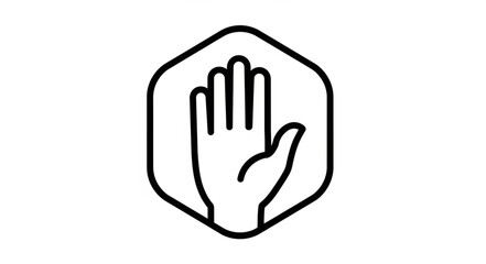 Fototapeta premium Open Hand Icon Inside Hexagon Shape Simple Line Art.