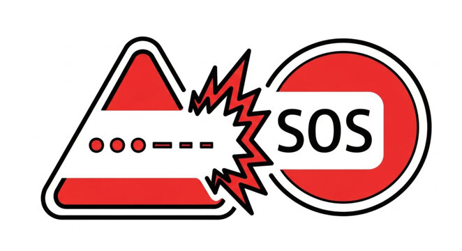 Warning sign and SOS sign collision danger alert.