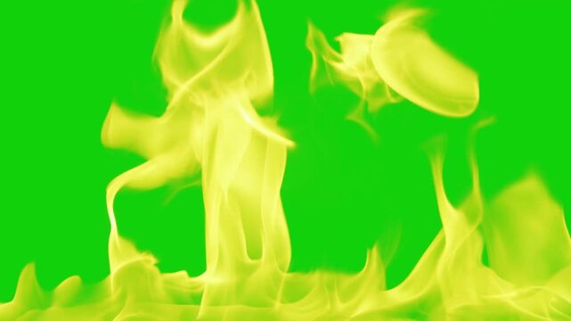 Realistic fire effect with blazing flames rising on an isolated green screen background, Red bright fire flames dance against isolated background. Orange yellow fireflames burning. 4K HD