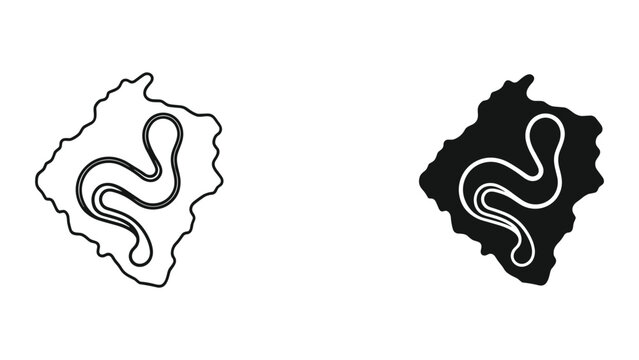 Race Track Outline and Silhouette, Snake-like Shape, Top Down View