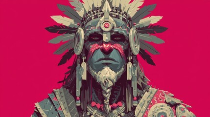 Obraz premium Powerful Portrait of a Native American Warrior with Bold Color Scheme