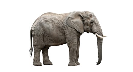 Obraz premium A large gray elephant stands alone on a white background