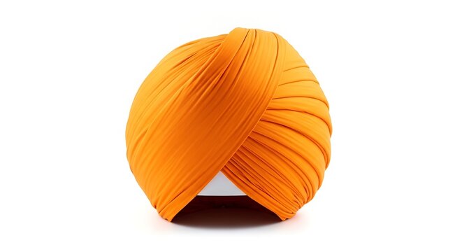 Vibrant orange Sikh turban elegantly wrapped isolated on white background