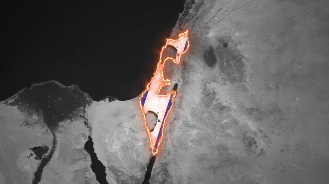 Dynamic map outline of Israel with flag, glowing effect
