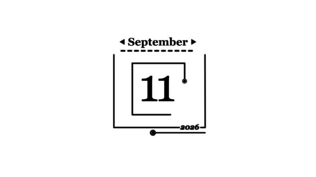 September 11th 2026 Calendar Date Icon eleventh Calendar icon - day 1 ,animation, black and white Simple technology calendar with date concept on white background calendar and date .