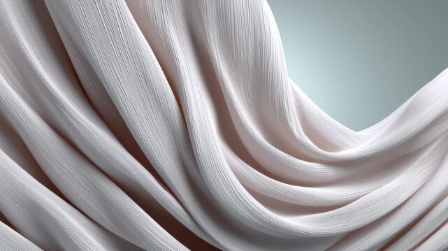 Flowing white fabric drapes gracefully across a soft background, showcasing smooth textures and gentle curves in a visually captivating arrangement of textile art
