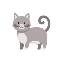 Obraz premium Cute Cartoon Gray Cat Standing Isolated on White Background, Playful Pet Illustration