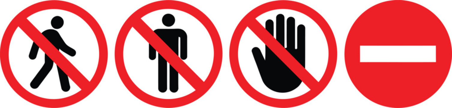 Prohibited actions symbols for pedestrian and hand gestures