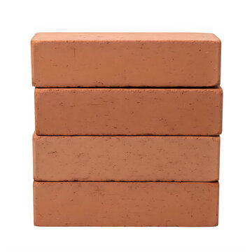 A stack of four red bricks with a rough texture isolated on transparent background