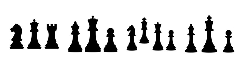 Black and white chess pieces silhouette vector art for chess game strategy and tactics illustration © Suriya