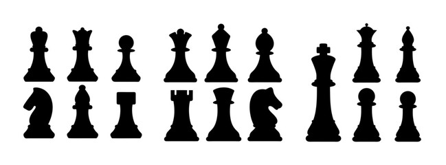 Chess pieces vector illustration set black silhouettes for game strategy and design elements © Suriya