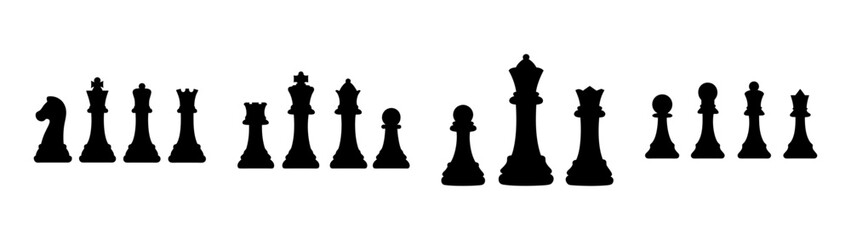Black and white chess set pieces silhouettes vector illustration strategy game concept design art © Suriya
