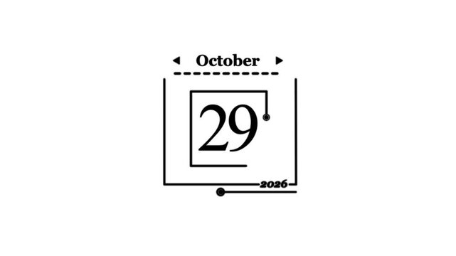 October 29th 2026 Calendar Date Icon Nice animation of colorful monthly calendar.  2026 new year calendar date with pin. 