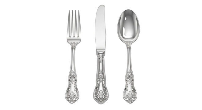 Elegant Ornate Silverware Set: Fork, Knife, Spoon - Classic Dining Utensils