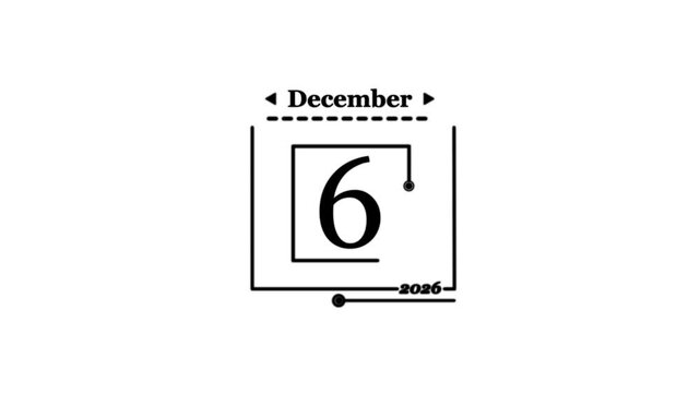 December 6 2026 calendar date icon Desk calendar displaying year 2026, happy new year text banner for celebration 