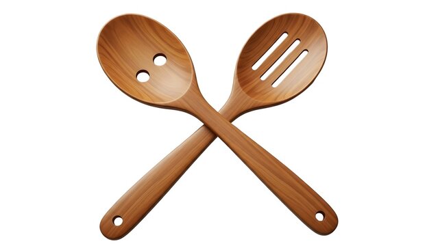 Two wooden cooking utensils on transparent background