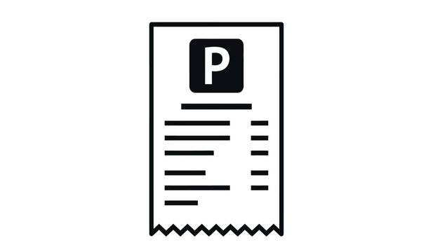 Parking receipt icon with lines and P symbol on white
