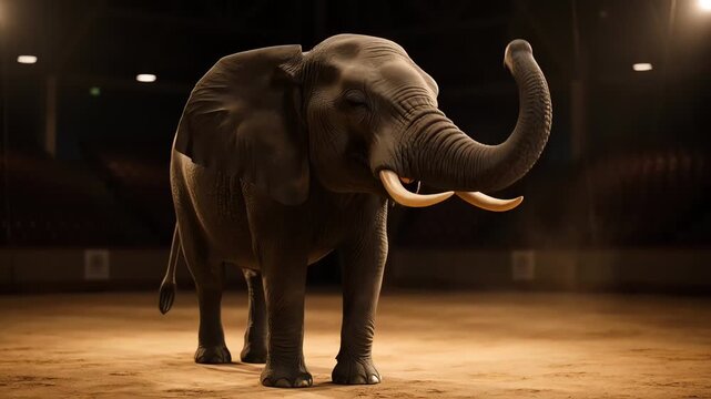 Majestic Elephant Raising Trunk in Circus Spotlight