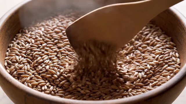 Spooning Sesame Seeds from Bowl.