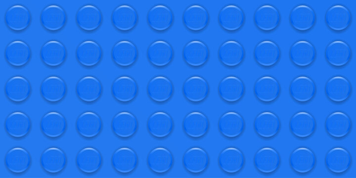 Realistic blue Lego plastik constructor seamless background. Vector editorial illustration