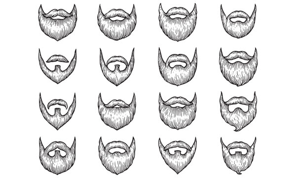 Beard Styles Collection Grid Illustration Mustache Vector Set