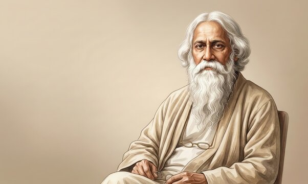 Rabindranath Tagore Classic Portrait Indian Poet Concept.