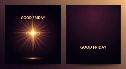 Fototapeta premium A solemn Good Friday graphic featuring a radiant golden cross with light rays and the text 