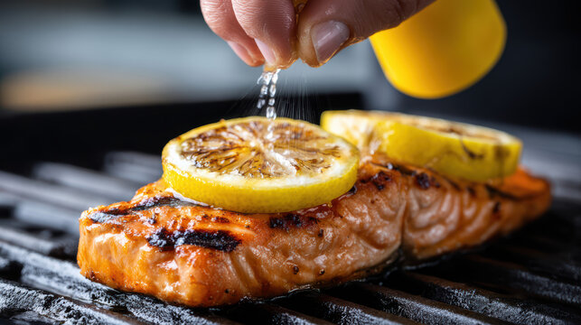 close-up of a hand squeezing a lemon over a bright background