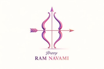 Fototapeta premium Vibrant pink and purple gradient Ram Navami greeting illustration featuring stylized bow and arrow symbol of Lord Rama, modern festive design perfect for digital greetings, social media