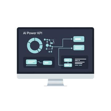 Computer Screen Displaying AI Power KPI Dashboard with Charts and Graphs.