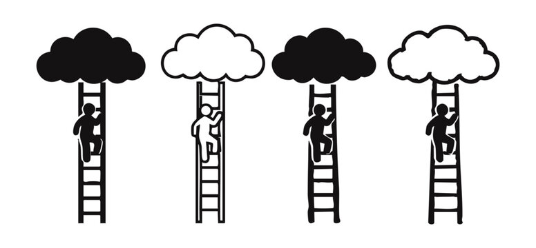 Climbing to the Clouds Icon Set. Symbolizing ambition, dreams, aspirations, and striving for success and new heights.