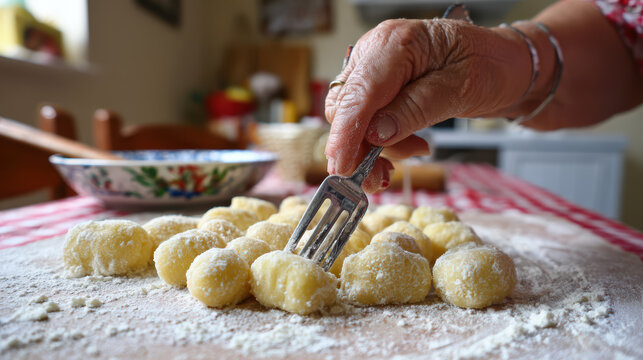 close-up of hand making gnocchi di patate