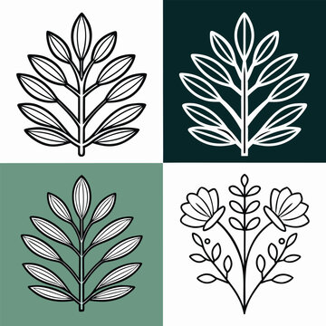 Four square of leaves on colored backgrounds green white black