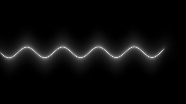 Abstract white glowing neon wavy line animation. Heartbeat EKG pulse audio equalizer