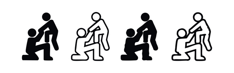 Naklejka premium People Helping Each Other Stand Up Icon Set