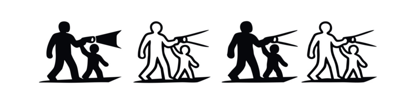 Adult and child with flashlight icon set. Representing guidance, safety, and exploration.