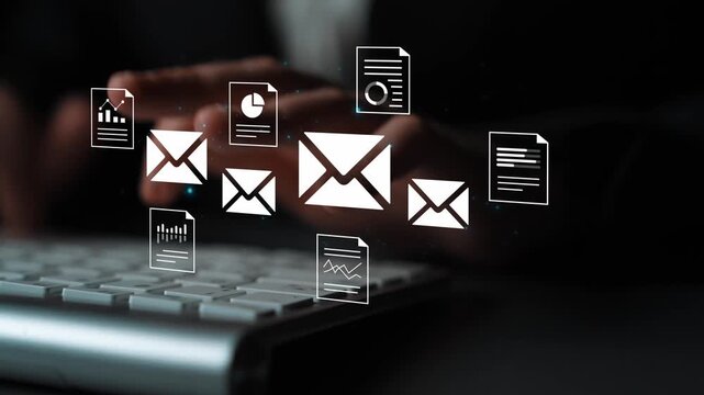 Modern Business Communication with Digital Mail Icons on Keyboard, Reflecting Virtual Connectivity in Professional Environments Gluon.