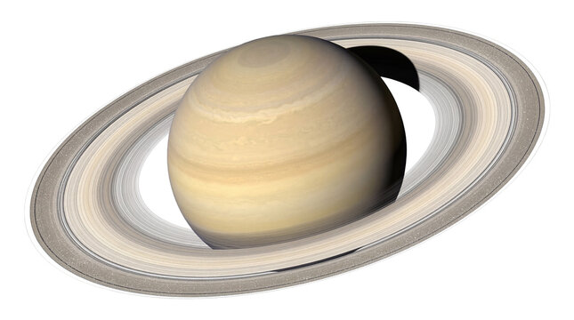 Detailed view of the gas giant Saturn with its magnificent ring system, isolated on transparent background, a celestial body PNG for space projects