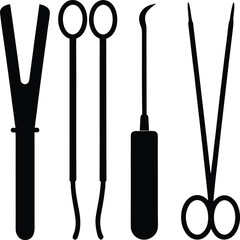 Obraz premium Surgical medical tool set silhouette illustration 