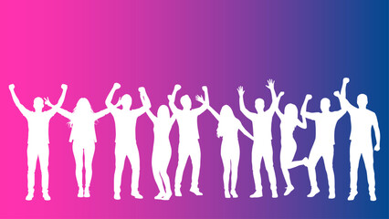 Naklejka premium sagome, silhouette, gruppo di persone, felici, gioia, felicità, persone, gente felice