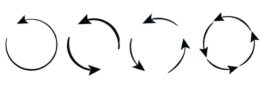 Clockwise rotating arrow black hand drawn icon in grunge look eps 10.