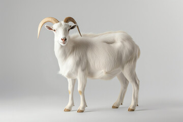 Fototapeta premium A stunning white goat on a plain background. Symbol of 2027