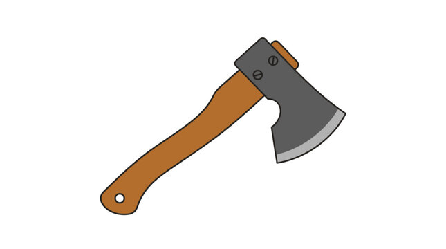 Icon of an axe and hatchet, a sharp metal blade with a handle, used as camping and lumberjack gear, presented as a flat vector illustration on a white background